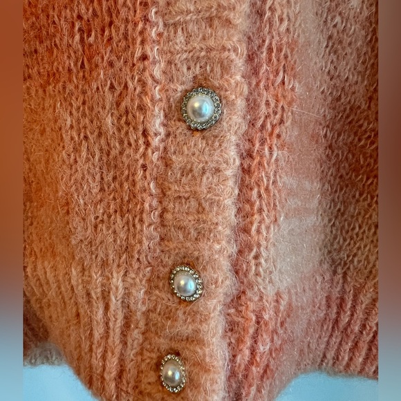 MAJE Mohair Cardigan Sweater Jewel Buttons Orange V-Neck 2 Medium 8 10 NWT - Picture 3 of 6